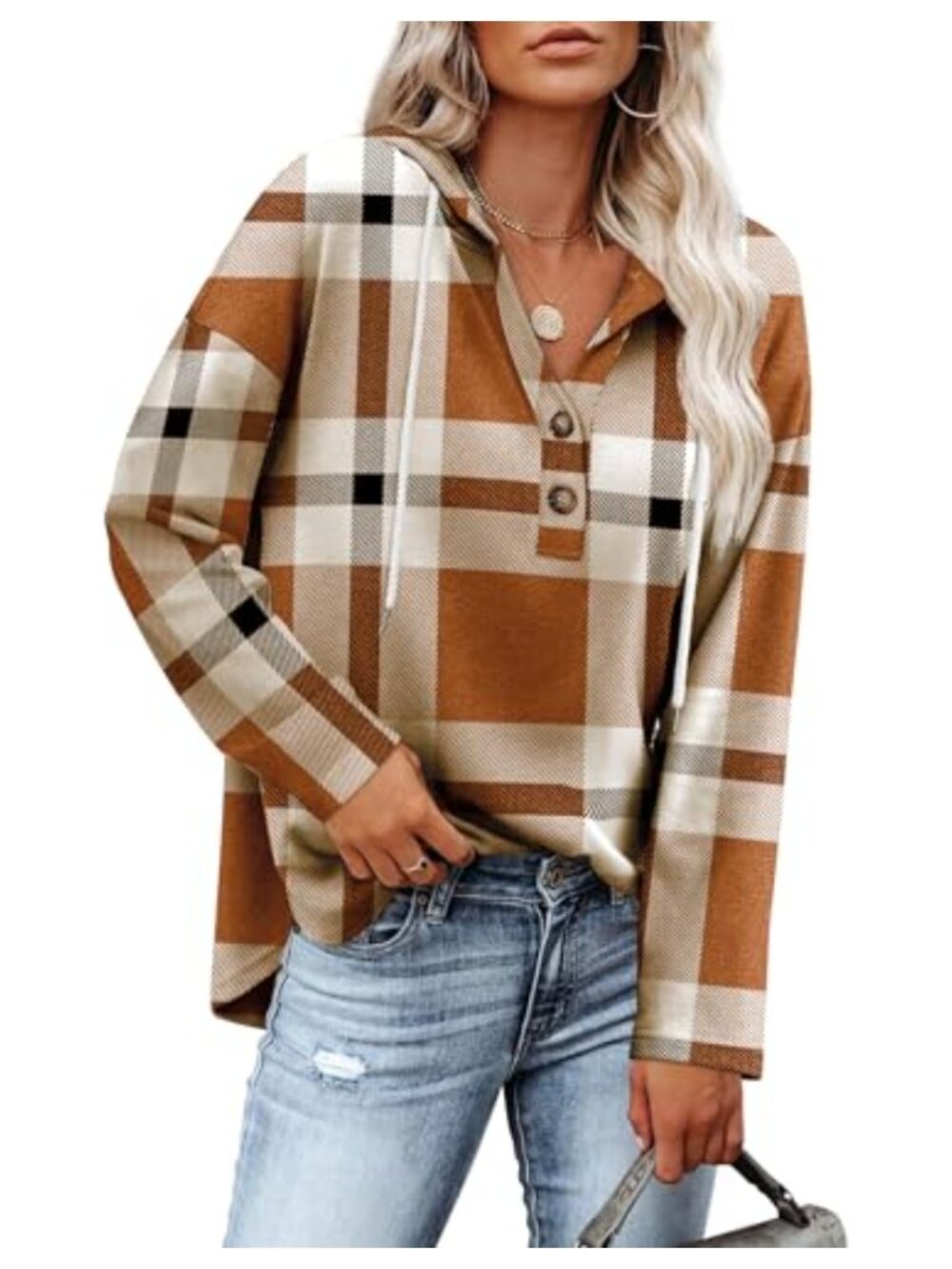 Womens V-Neck Hooded Sweatshirt Loose Pullover Tunic Top